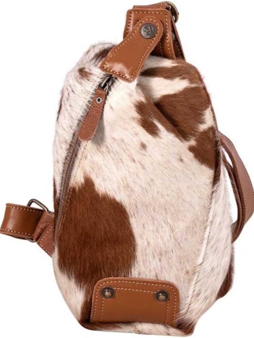 Sling Bag for Women - Western Upcycled Canvas Hairon Leather Crossbody - Caramel